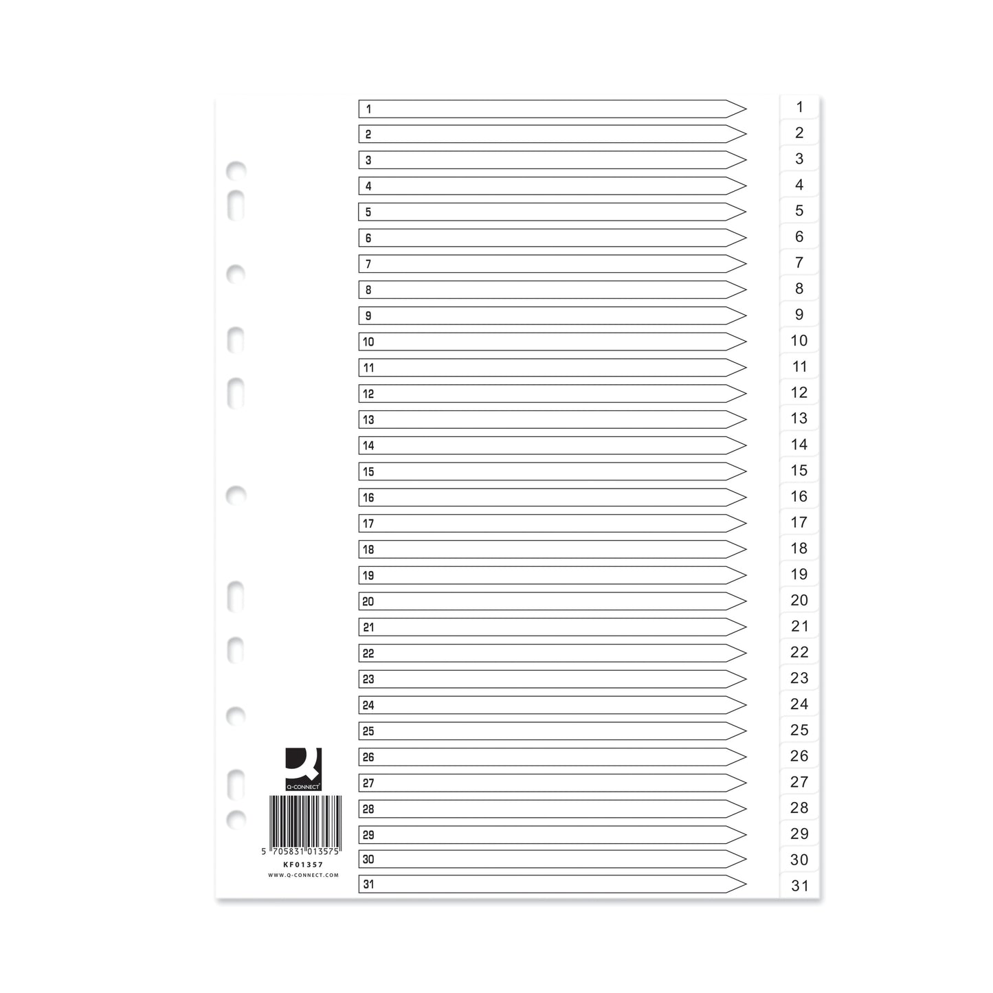 Q-Connect Index 1-31 Polypropylene White (Pack of 10) KF01357Q