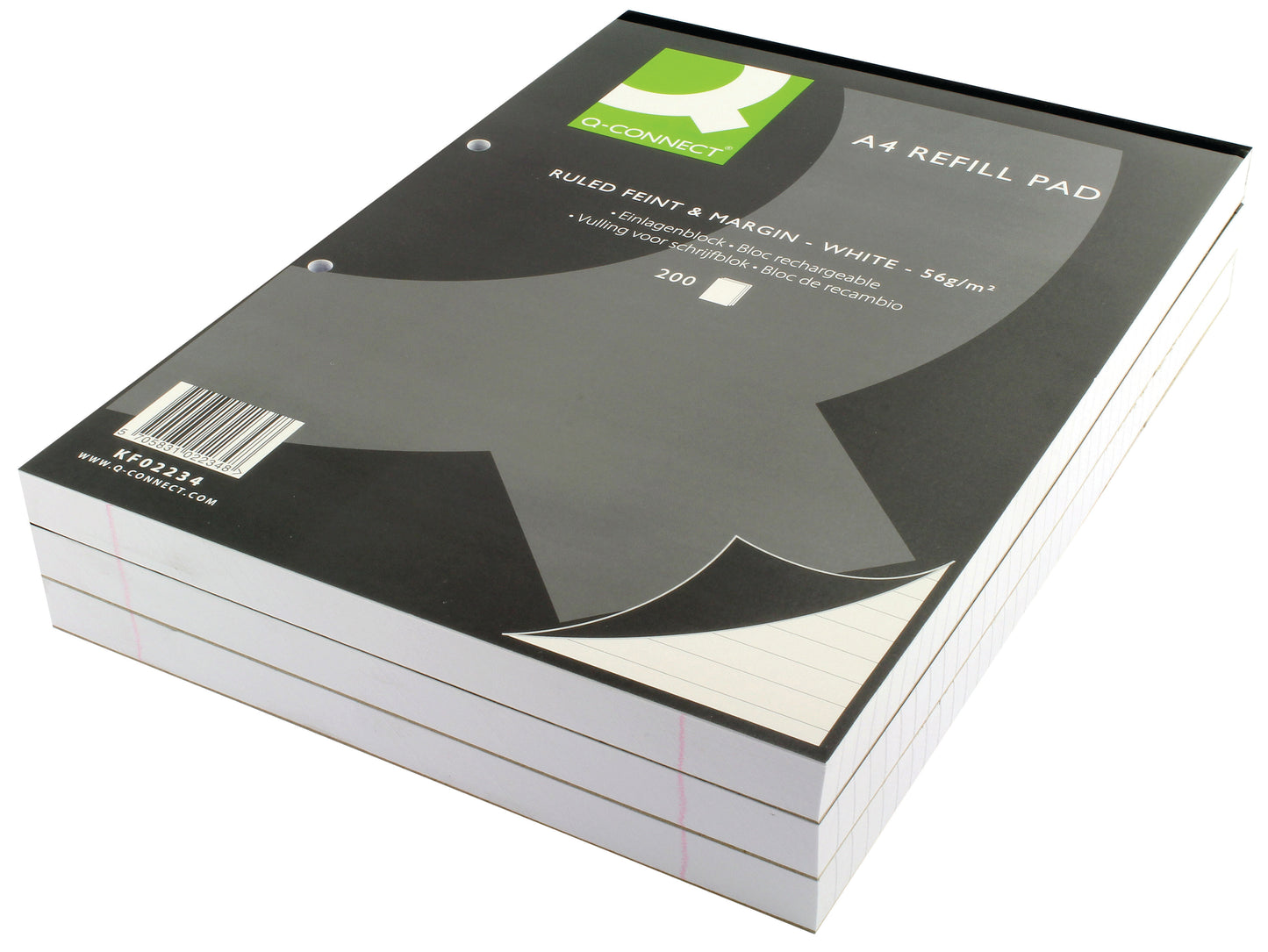 Q-Connect Feint Ruled Margin Headbound Refill Pad 200 Pages A4 (Pack of 5) KF02234