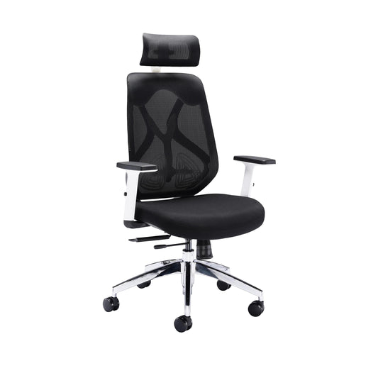 Polaris Stealth Operator Chair Headrest Adjustable Arms 660x660x1140-1240mm White/Black KF70060