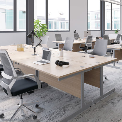 Jemini Single Rectangular Desk 1200x600x730mm Grey Oak/White KF800475
