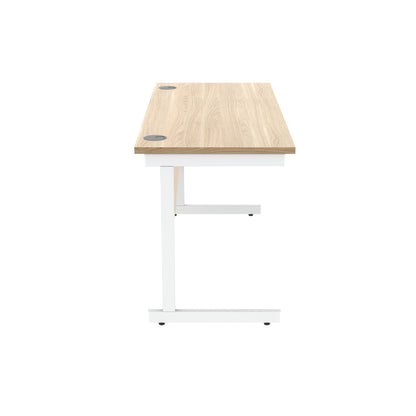 Astin Rectangular Single Upright Cantilever Desk 1400x600x730mm Canadian Oak/Arctic White KF803457