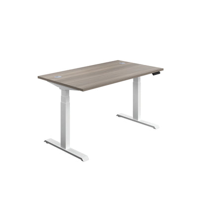Jemini Sit/Stand Desk with Cable Ports 1200x800x630-1290mm Grey Oak/White KF809760