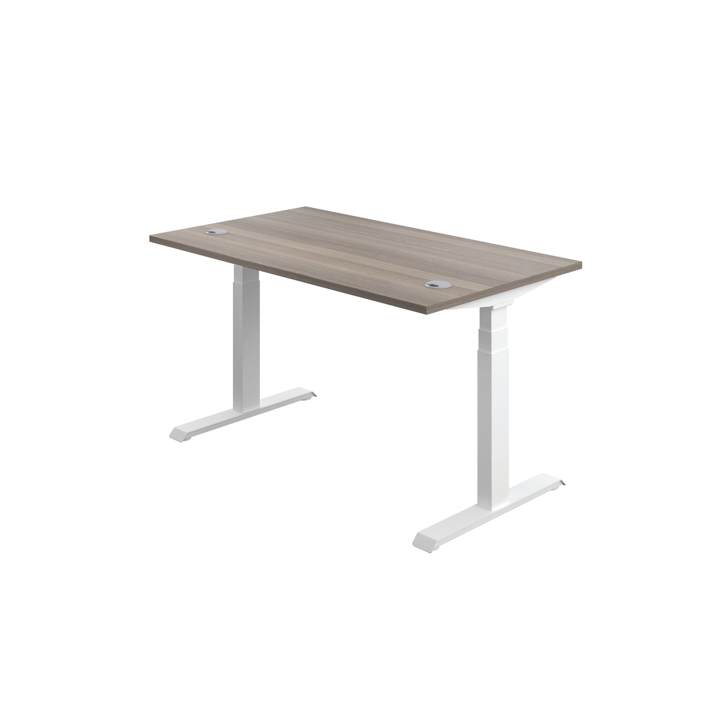 Jemini Sit/Stand Desk with Cable Ports 1200x800x630-1290mm Grey Oak/White KF809760
