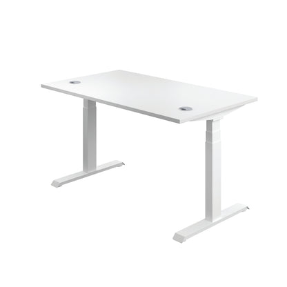 Jemini Sit/Stand Desk with Cable Ports 1200x800x630-1290mm White/White KF809791