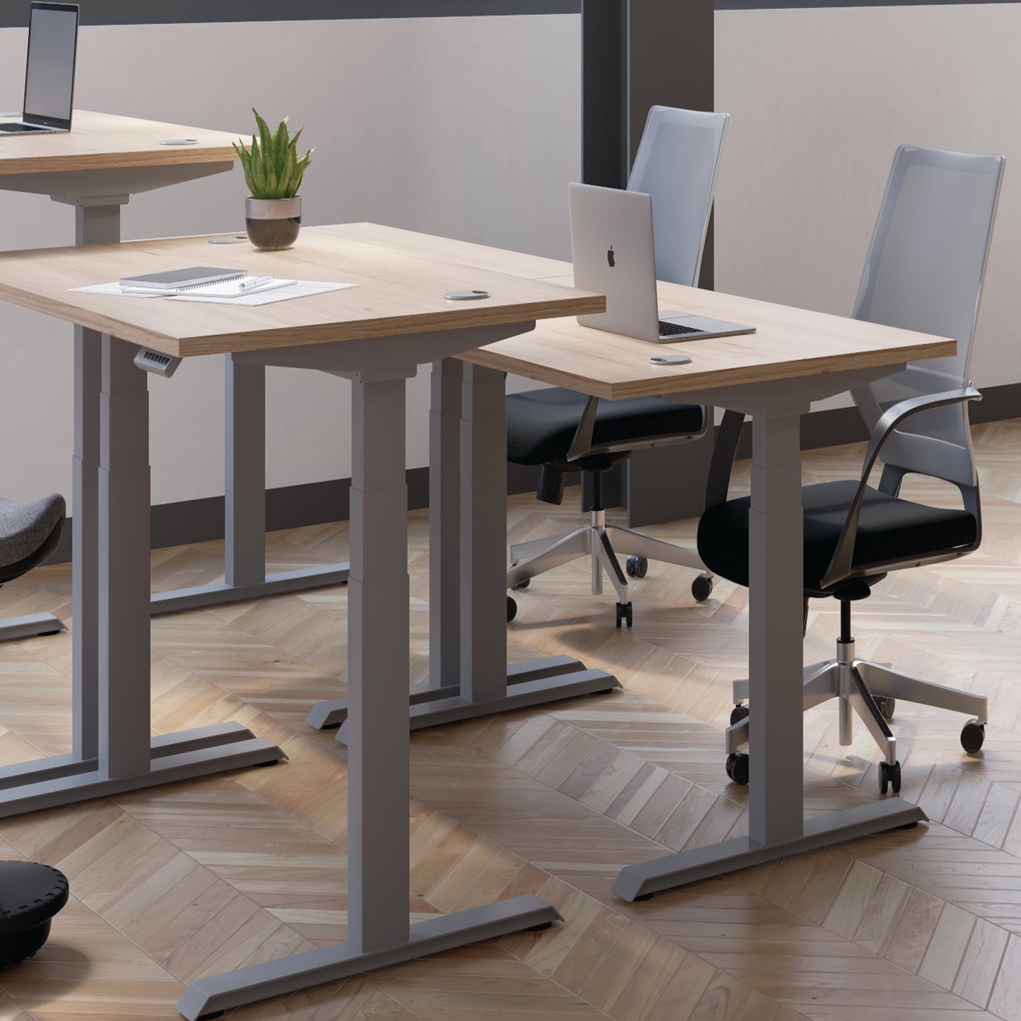 Jemini Sit/Stand Desk with Cable Ports 1200x800x630-1290mm White/White KF809791
