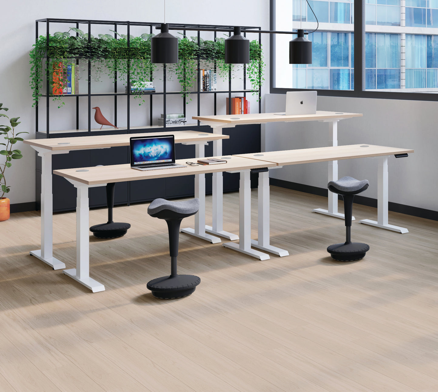 Jemini Sit/Stand Desk with Cable Ports 1200x800x630-1290mm White/White KF809791