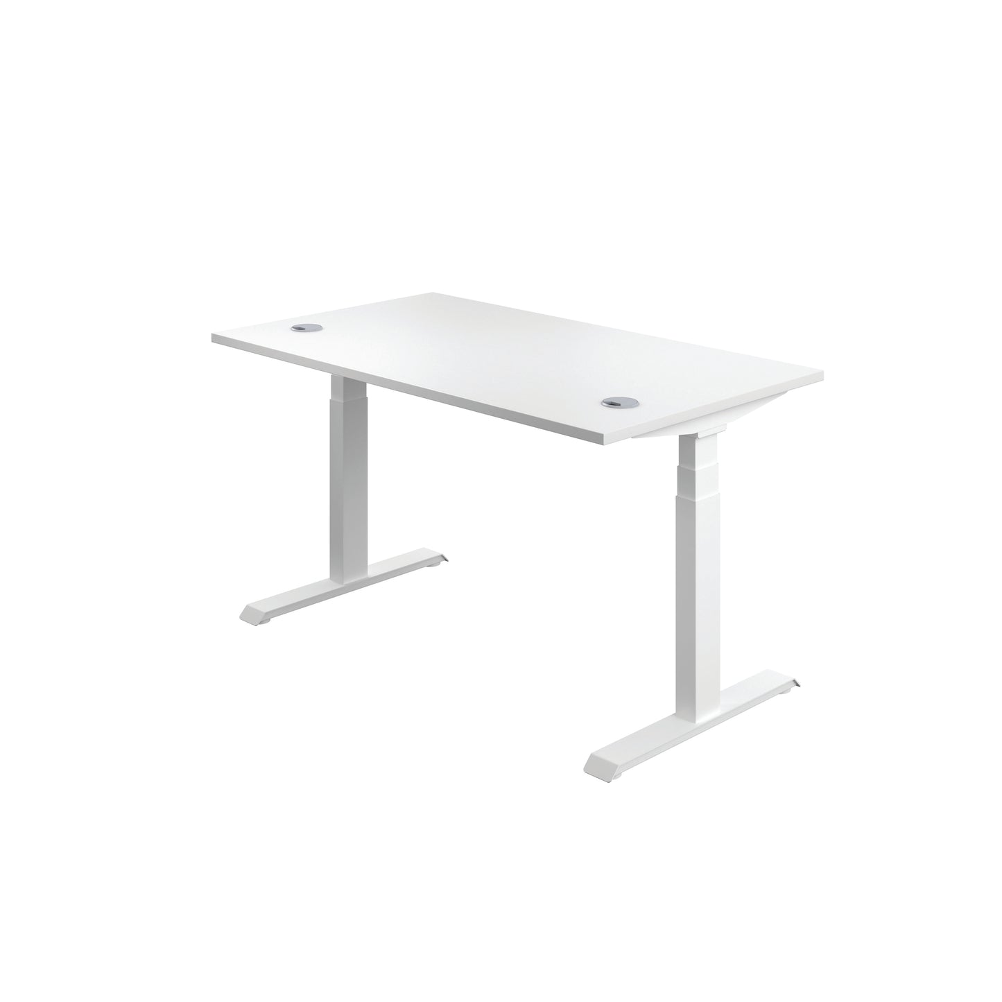 Jemini Sit/Stand Desk with Cable Ports 1400x800x630-1290mm White/White KF809913