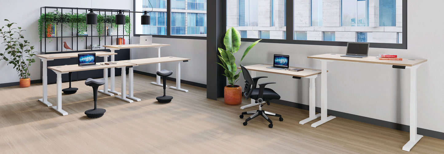 Jemini Sit/Stand Desk with Cable Ports 1400x800x630-1290mm White/White KF809913