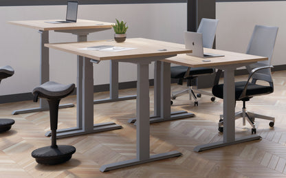 Jemini Sit/Stand Desk with Cable Ports 1600x800x630-1290mm Beech/Silver KF809920