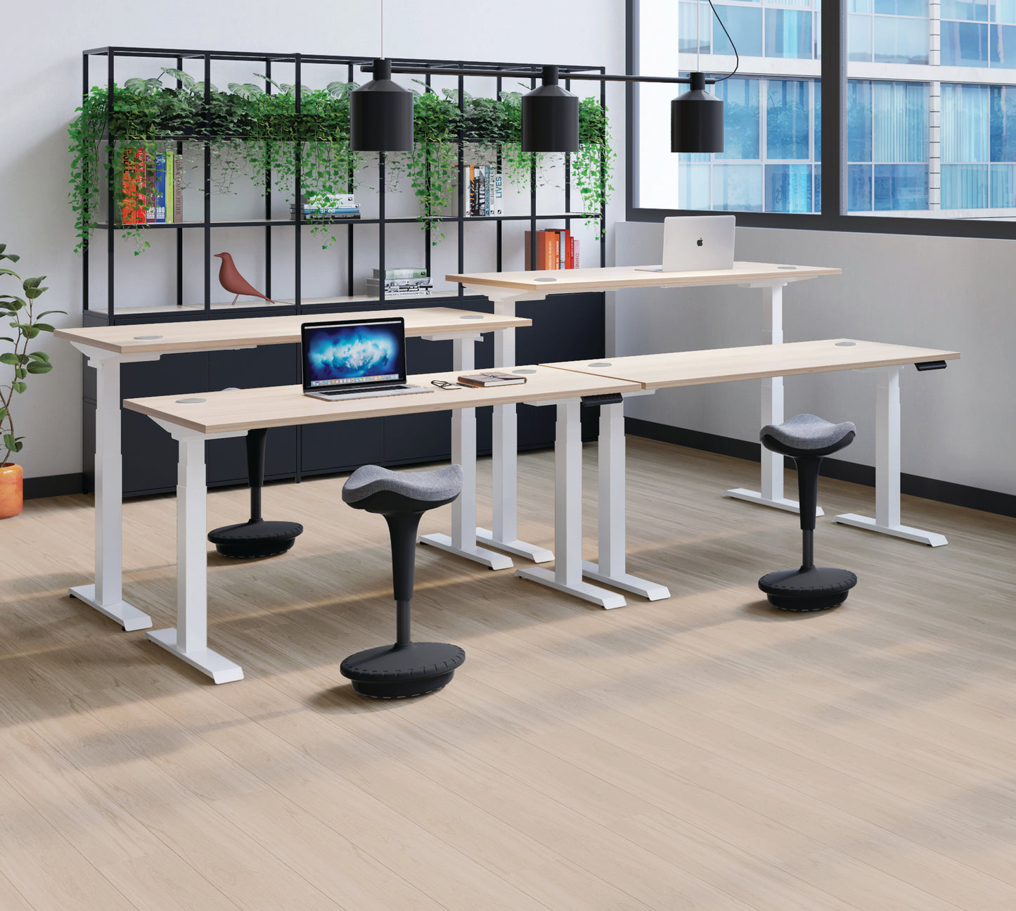 Jemini Sit/Stand Desk with Cable Ports 1600x800x630-1290mm Beech/Silver KF809920