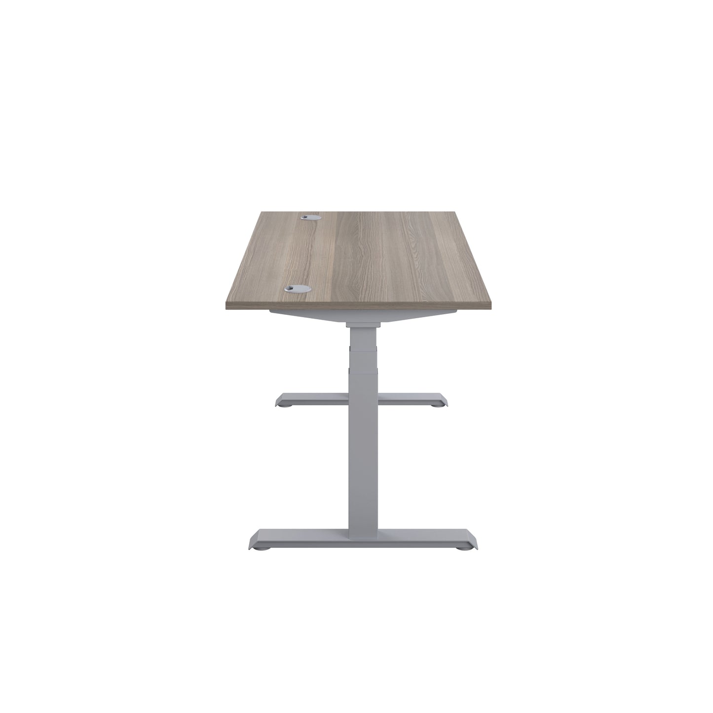 Jemini Sit/Stand Desk with Cable Ports 1600x800x630-1290mm Grey Oak/Silver KF809944