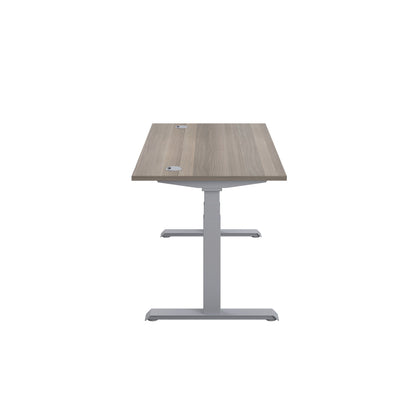 Jemini Sit/Stand Desk with Cable Ports 1600x800x630-1290mm Grey Oak/Silver KF809944