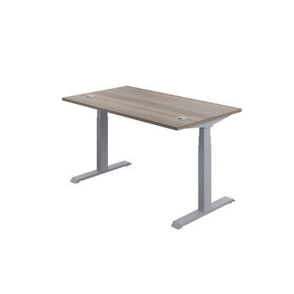 Jemini Sit/Stand Desk with Cable Ports 1600x800x630-1290mm Grey Oak/Silver KF809944