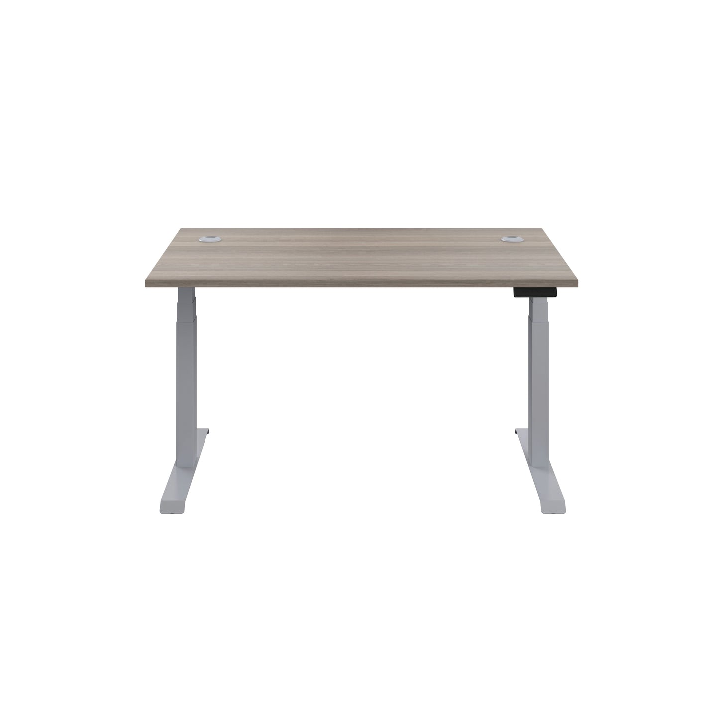 Jemini Sit/Stand Desk with Cable Ports 1600x800x630-1290mm Grey Oak/Silver KF809944