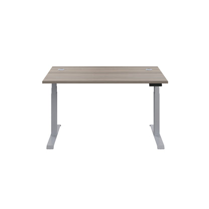 Jemini Sit/Stand Desk with Cable Ports 1600x800x630-1290mm Grey Oak/Silver KF809944