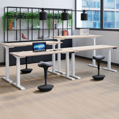 Jemini Sit/Stand Desk with Cable Ports 1600x800x630-1290mm Grey Oak/Silver KF809944