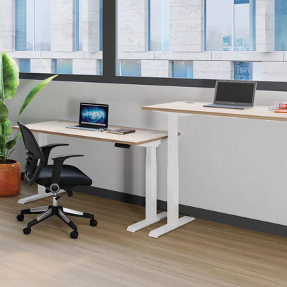 Jemini Sit/Stand Desk with Cable Ports 1600x800x630-1290mm Grey Oak/Silver KF809944