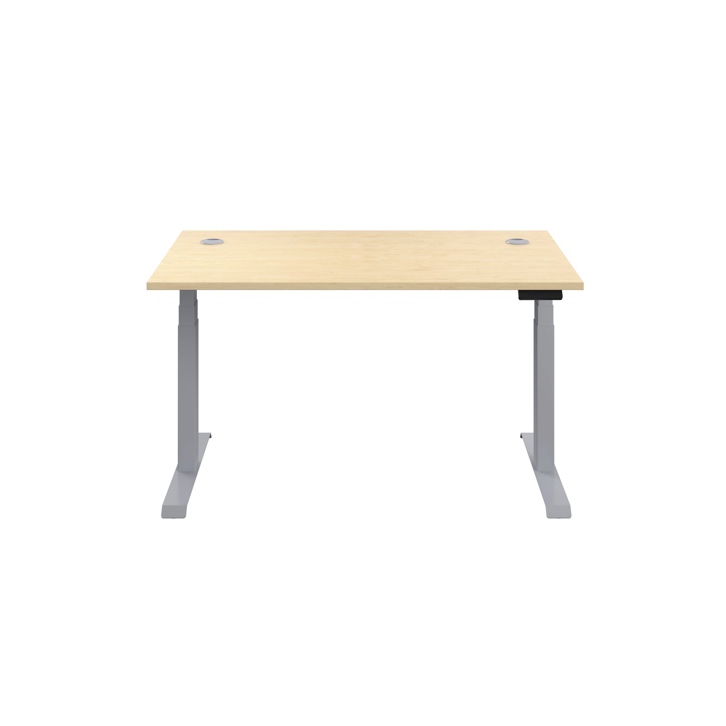 Jemini Sit/Stand Desk with Cable Ports 1600x800x630-1290mm Maple/Silver KF809951