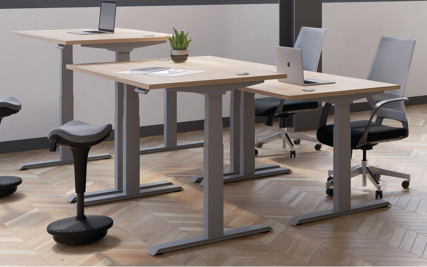 Jemini Sit/Stand Desk with Cable Ports 1600x800x630-1290mm Beech/White KF809982