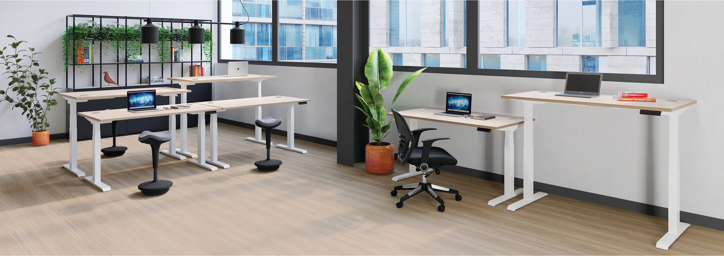 Jemini Sit/Stand Desk with Cable Ports 1600x800x630-1290mm Beech/White KF809982