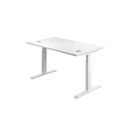 Jemini Sit/Stand Desk with Cable Ports 1600x800x630-1290mm White/White KF810032