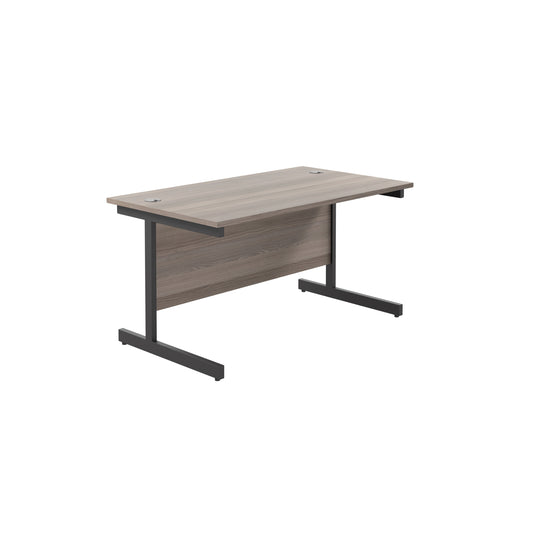 Jemini Rectangular Single Upright Cantilever Desk 1400x800x730mm Grey Oak/Black KF810759