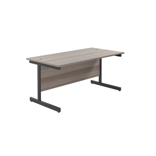 Jemini Rectangular Single Upright Cantilever Desk 1600x800x730mm Grey Oak/Black KF810897