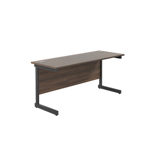 Jemini Rectangular Single Upright Cantilever Desk 1800x600x730mm Dark Walnut/Black KF810957