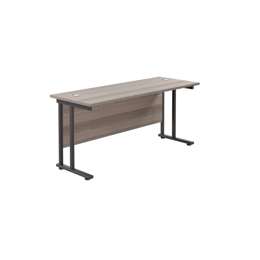 Jemini Rectangular Double Upright Cantilever Desk 1600x600mm Grey Oak/Black KF820093