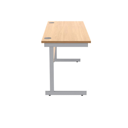 Polaris Rectangular Single Upright Cantilever Desk 1400x600x730mm Norwegian Beech/Silver KF821550