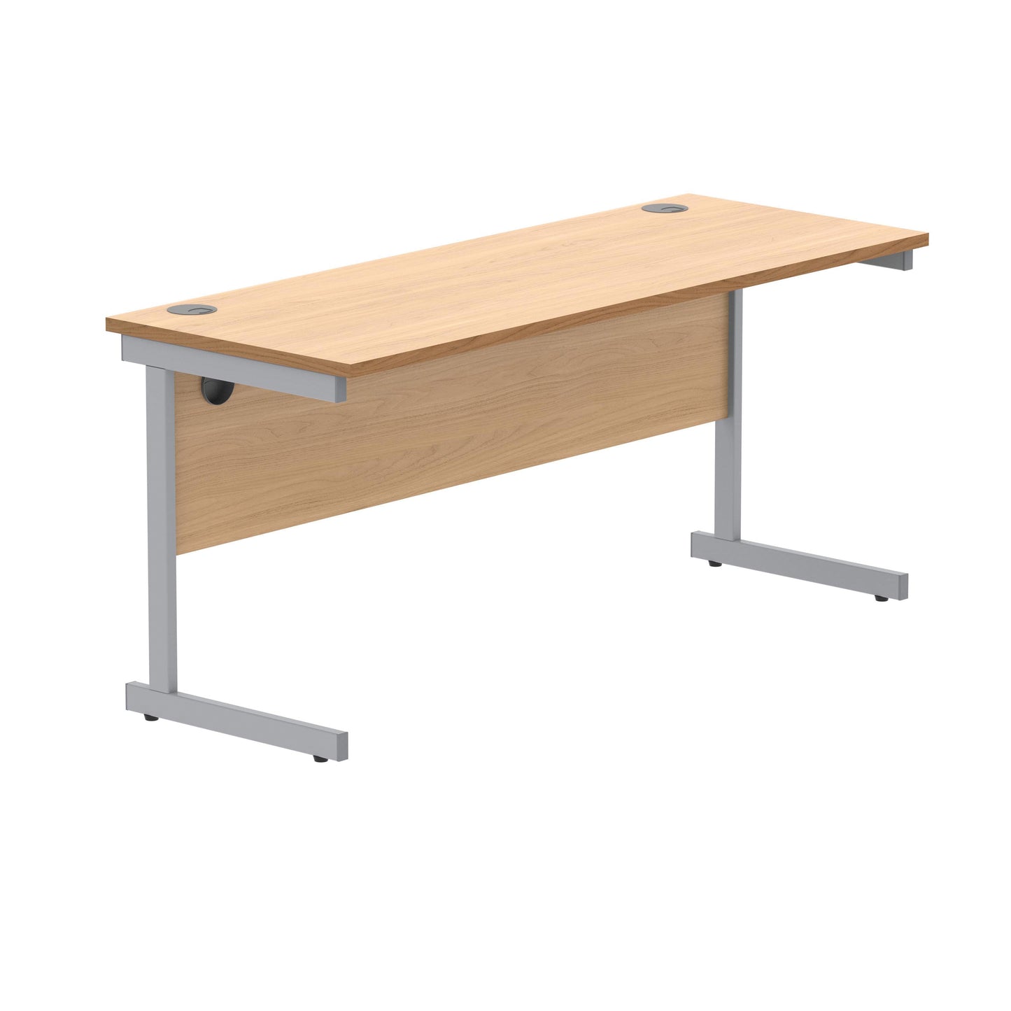 Polaris Rectangular Single Upright Cantilever Desk 1600x600x730mm Norwegian Beech/Silver KF821560