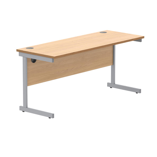 Polaris Rectangular Single Upright Cantilever Desk 1600x600x730mm Norwegian Beech/Silver KF821560