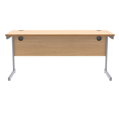 Polaris Rectangular Single Upright Cantilever Desk 1600x600x730mm Norwegian Beech/Silver KF821560