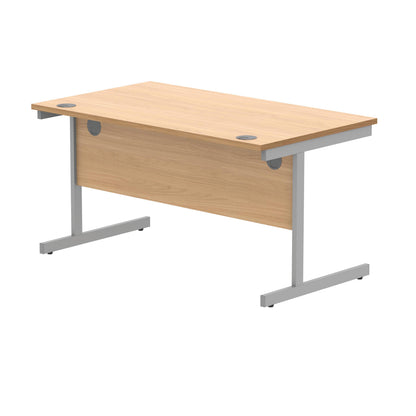 Polaris Rectangular Single Upright Cantilever Desk 1400x800x730mm Norwegian Beech/Silver KF821580