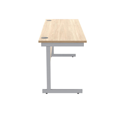 Polaris Rectangular Single Upright Cantilever Desk 1600x600x730mm Canadian Oak/Silver KF821680