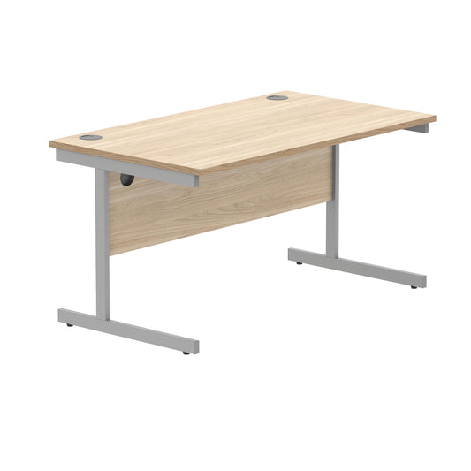 Polaris Rectangular Single Upright Cantilever Desk 1400x800x730mm Canadian Oak/Silver KF821700
