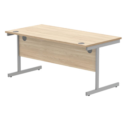 Polaris Rectangular Single Upright Cantilever Desk 1600x800x730mm Canadian Oak/Silver KF821710