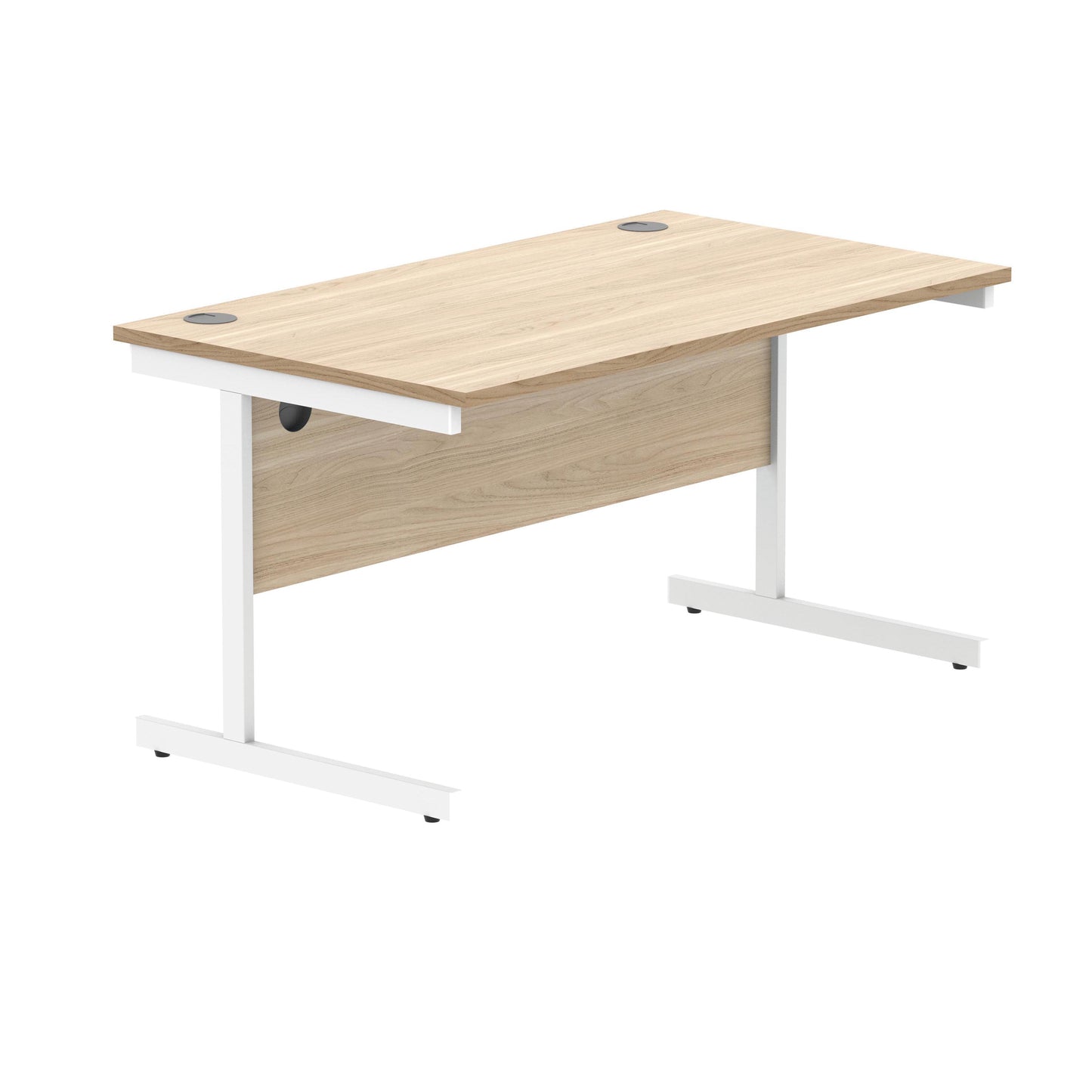 Polaris Rectangular Single Upright Cantilever Desk 1400x800x730mm Canadian Oak/White KF821760