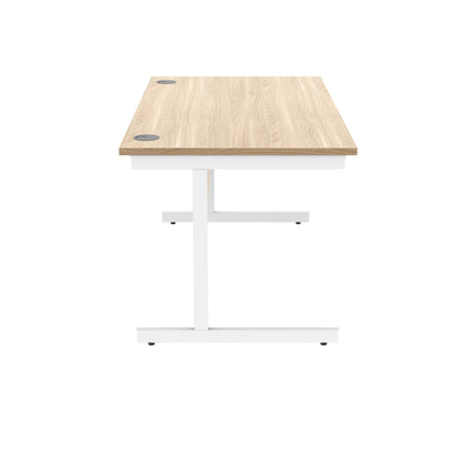 Polaris Rectangular Single Upright Cantilever Desk 1400x800x730mm Canadian Oak/White KF821760