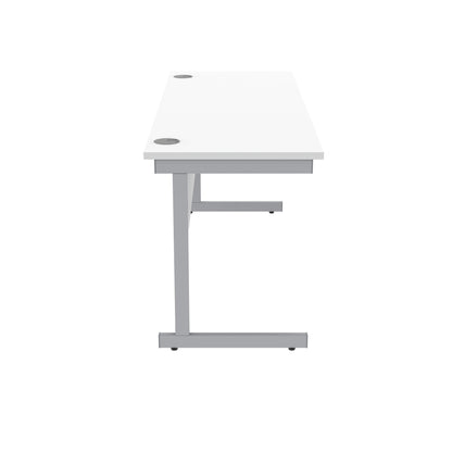 Polaris Rectangular Single Upright Cantilever Desk 1600x600x730mm Arctic White/Silver KF821800
