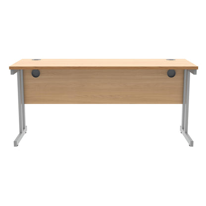 Polaris Rectangular Double Upright Cantilever Desk 1600x600x730mm Norwegian Beech/Silver KF822040
