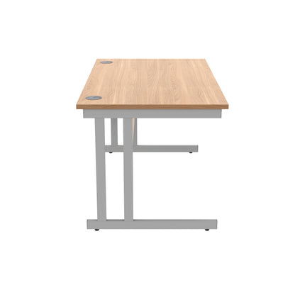 Polaris Rectangular Double Upright Cantilever Desk 1400x800x730mm Norwegian Beech/Silver KF822060