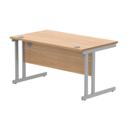 Polaris Rectangular Double Upright Cantilever Desk 1400x800x730mm Norwegian Beech/Silver KF822060