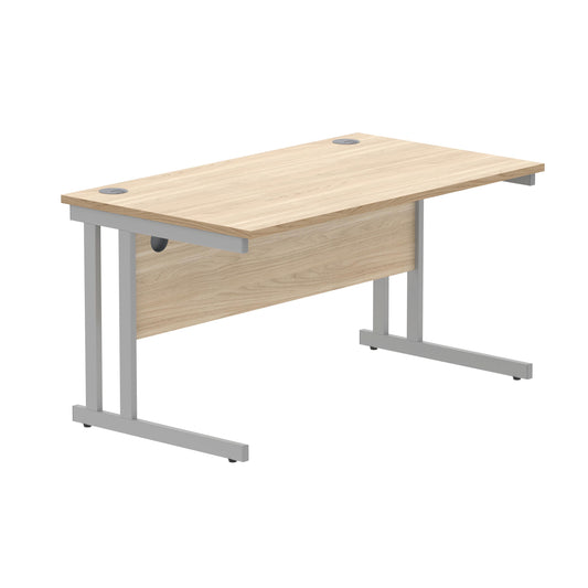 Polaris Rectangular Double Upright Cantilever Desk 1400x800x730mm Canadian Oak/Silver KF822220