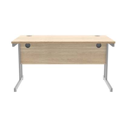 Polaris Rectangular Double Upright Cantilever Desk 1400x800x730mm Canadian Oak/Silver KF822220