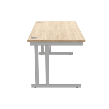 Polaris Rectangular Double Upright Cantilever Desk 1600x800x730mm Canadian Oak/Silver KF822230