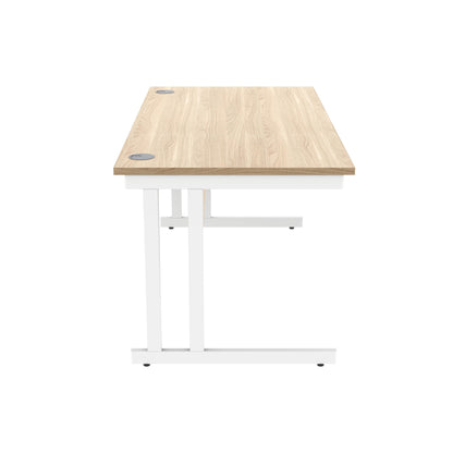Polaris Rectangular Double Upright Cantilever Desk 1600x800x730mm Canadian Oak/White KF822310