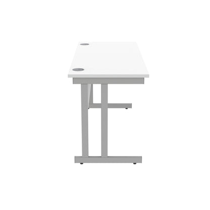 Polaris Rectangular Double Upright Cantilever Desk 1400x600x730mm Arctic White/Silver KF822350