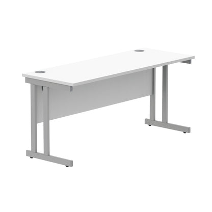 Polaris Rectangular Double Upright Cantilever Desk 1600x600x730mm Arctic White/Silver KF822360