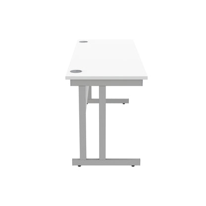 Polaris Rectangular Double Upright Cantilever Desk 1600x600x730mm Arctic White/Silver KF822360